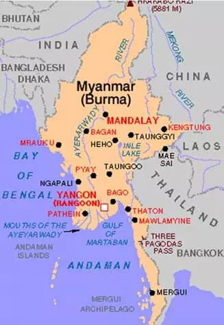 mapa de Mynamar