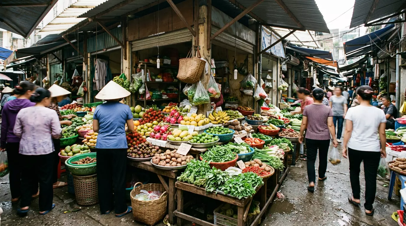 Mercados en Vietnam: puestos de comida, fruta tropical y vida local Mercados en Vietnam: puestos de comida, fruta tropical y vida local
